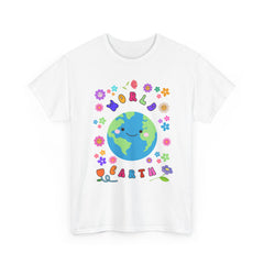 Earth Day Graphic Tee — 'World Earth' Cute Globe & Flowers T-Shirt