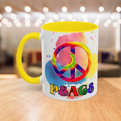 Colorful Peace Mug with Tie-Dye Design, Various Colors & Sizes
