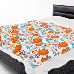 Autumn Floral Plush Blanket, Cozy Throw Blanket for Fall,