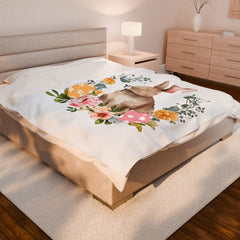 Floral Bunny Velveteen Plush Blanket