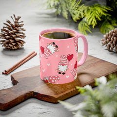 Valentine Gnome Coffee Mug — Pink Heart Pattern 11oz/15oz