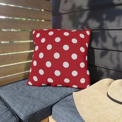 Red Polka Dot Outdoor Pillow — Classic White Dot Patio Cushion