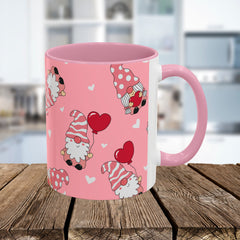 Valentine Gnome Coffee Mug — Pink Heart Pattern 11oz/15oz