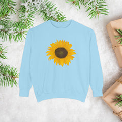 Sunflower Unisex Garment-Dyed Sweatshirt - Cozy Floral Pullover for Spring, Gifts, Stylish Casual Wear, Eco-Friendly Apparel