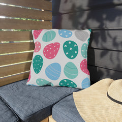 Easter Egg Pattern Outdoor Pillow — Pastel Spring Patio Cushion