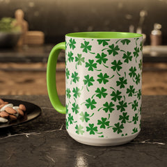 Shamrock Pattern Coffee Mug — St. Patrick’s Day Green Clover Ceramic Mug (11oz & 15oz)