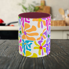 Colorful Floral Pattern Mug — Bright Retro Daisy Coffee Cup (11oz & 15oz)