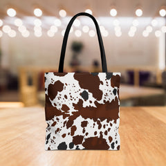 Chic Cow Print Tote Bag, Stylish Reusable Shopping Tote,