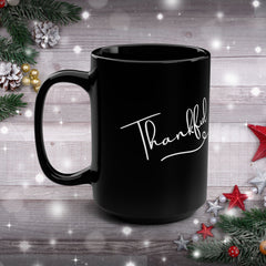 Thankful Black Mug, 15oz Coffee Cup for Gratitude Gifts,