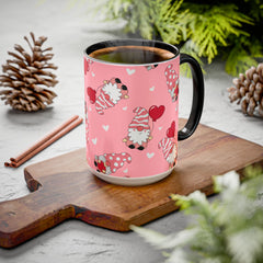 Valentine Gnome Coffee Mug — Pink Heart Pattern 11oz/15oz