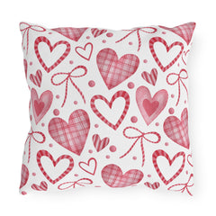Valentine Heart Pattern Outdoor Pillow — Pink Watercolor Hearts Throw Cushion