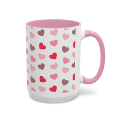 Heart Pattern Coffee Mug — Cute Pink & Red Hearts Ceramic Mug (11oz/15oz)