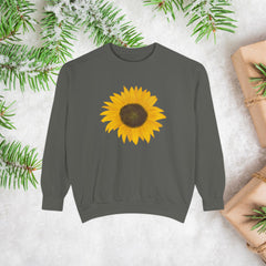 Sunflower Unisex Garment-Dyed Sweatshirt - Cozy Floral Pullover for Spring, Gifts, Stylish Casual Wear, Eco-Friendly Apparel
