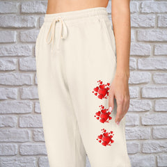 Red Hearts Printed Fleece Sweatpants - Unisex Lounge Pants,