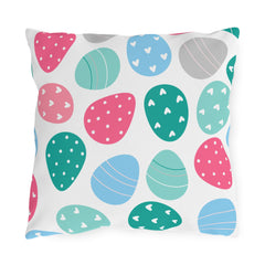Easter Egg Pattern Outdoor Pillow — Pastel Spring Patio Cushion