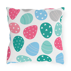 Easter Egg Pattern Outdoor Pillow — Pastel Spring Patio Cushion