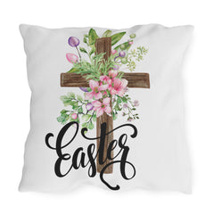 Easter Floral Cross Throw Pillow — Spring Garden Decorative Accent