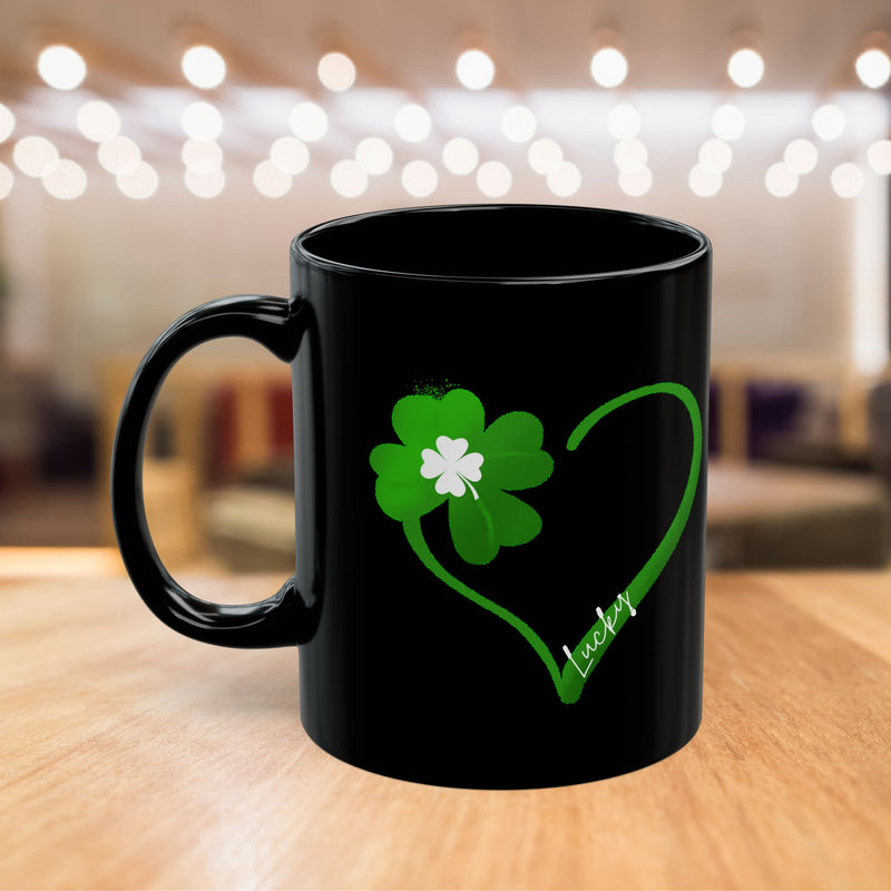 St. Patrick's Day Clover Heart Black Coffee Mug – Lucky Shamrock 11oz/15oz