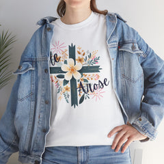 He Rose Floral Cross T‑Shirt — Christian Easter Faith Tee