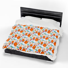 Autumn Floral Plush Blanket, Cozy Throw Blanket for Fall,