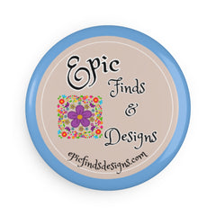 Light Blue Round Button Magnet – “Epic Finds & Designs” Floral Logo Refrigerator Magnet