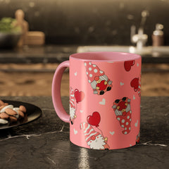 Valentine Gnome Coffee Mug — Pink Heart Pattern 11oz/15oz
