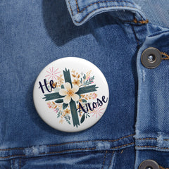 He Arose Cross Floral Pin Button — Christian Easter Lapel Badge