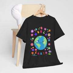 Earth Day Graphic Tee — 'World Earth' Cute Globe & Flowers T-Shirt