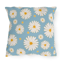 Reversible Light Blue Floral Daisies Pillow