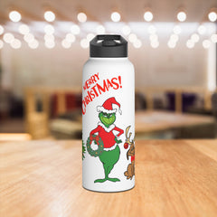 Christmas Themed Stainless Steel Water Bottle, Holiday Gift,