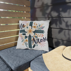 He Arose Outdoor Pillow — Floral Cross Easter Decorative Cushion