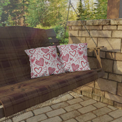 Valentine Heart Pattern Outdoor Pillow — Pink Watercolor Hearts Throw Cushion