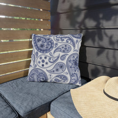 Reversible Blue Floral Paisley Outdoor Pillows