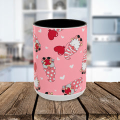Valentine Gnome Coffee Mug — Pink Heart Pattern 11oz/15oz