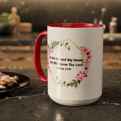 Joshua 24:15 Floral Faith Mug — "As for Me and My House, We Will Serve the Lord" (11oz/15oz)