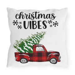 Christmas Vibes Plaid Truck Outdoor Pillow