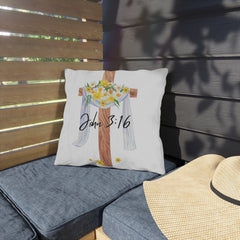 John 3:16 Cross with Daffodils Christian Decor Throw Pillow