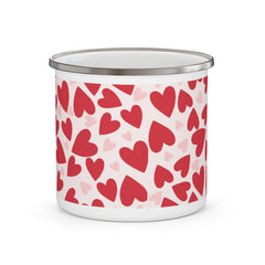 Enamel Mug — Red & Pink Heart Pattern Camping Cup (Valentine’s Day Gift)