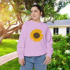 Sunflower Unisex Garment-Dyed Sweatshirt - Cozy Floral Pullover for Spring, Gifts, Stylish Casual Wear, Eco-Friendly Apparel