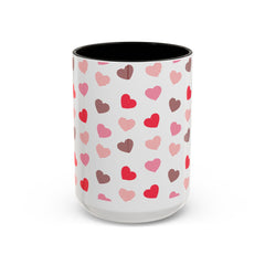 Heart Pattern Coffee Mug — Cute Pink & Red Hearts Ceramic Mug (11oz/15oz)