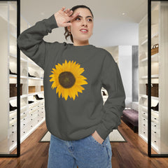 Sunflower Unisex Garment-Dyed Sweatshirt - Cozy Floral Pullover for Spring, Gifts, Stylish Casual Wear, Eco-Friendly Apparel