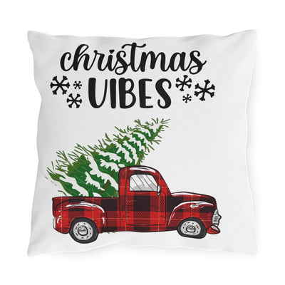 Christmas Vibes Plaid Truck Outdoor Pillow