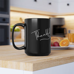 Thankful Black Mug, 15oz Coffee Cup for Gratitude Gifts,