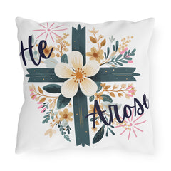 He Arose Outdoor Pillow — Floral Cross Easter Decorative Cushion