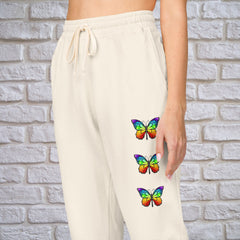 Rainbow Butterfly Fleece Sweatpants - Unisex Lounge Pants,