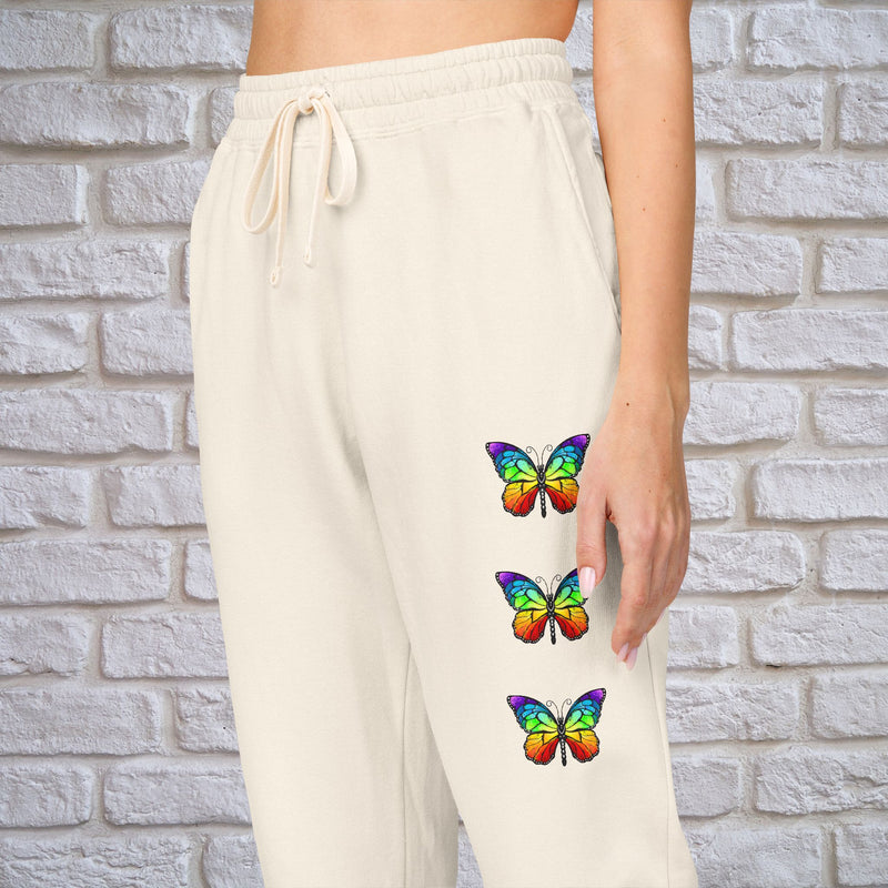 Rainbow Butterfly Fleece Sweatpants - Unisex Lounge Pants,