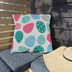 Easter Egg Pattern Outdoor Pillow — Pastel Spring Patio Cushion