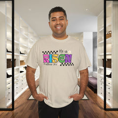 He Is Risen T-Shirt — Colorful Easter Christian Tee (Matthew 28:6)