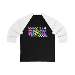 He Is Risen Baseball Tee – Easter Christian Raglan Shirt (Matthew 28:6)