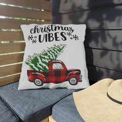 Christmas Vibes Plaid Truck Outdoor Pillow